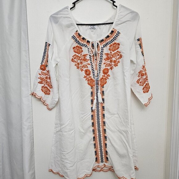 C/C Chic Connection White Embroidered Boho Peasant Bell Sleeve Dress S - Picture 1 of 11